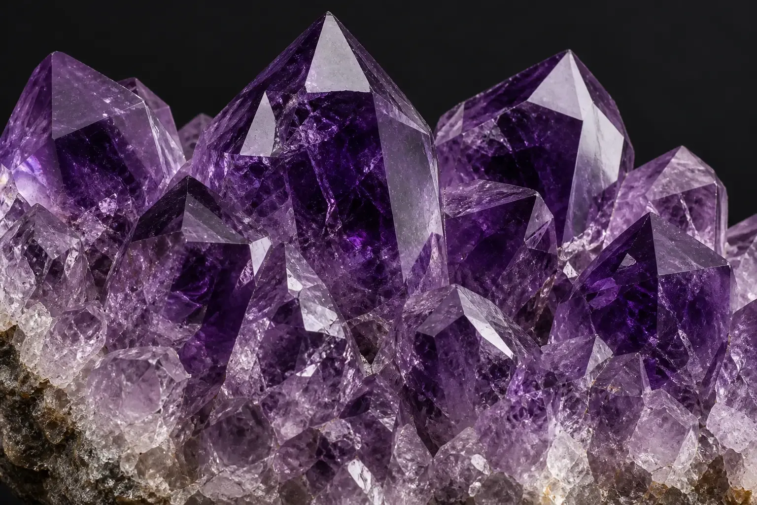 Close-up of premium amethyst crystals